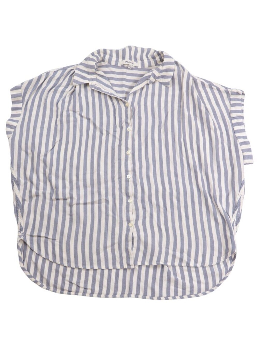 Madewell Blue White Striped Sleeveless Button Front Blouse XL Oversized
